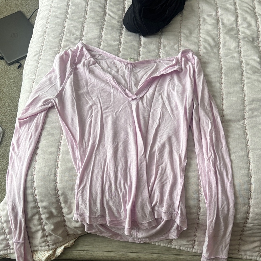 Free People Soft Pink Long Sleeve V-Neck Top